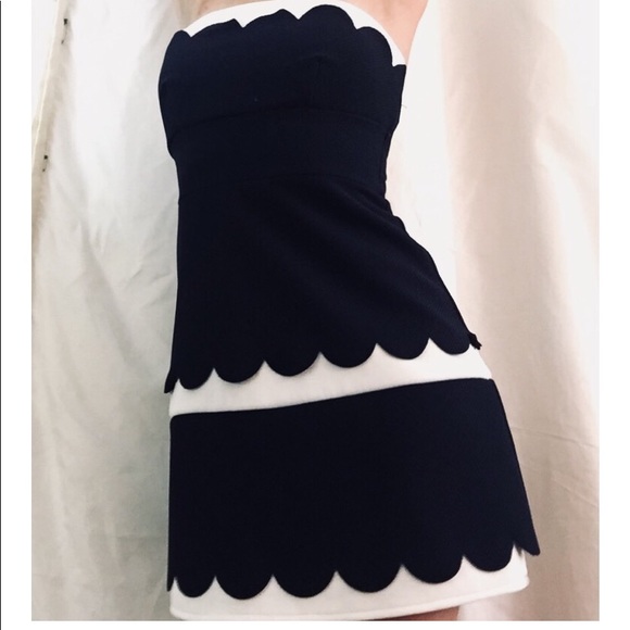 Dresses & Skirts - Navy blue and white layered strapless dress
